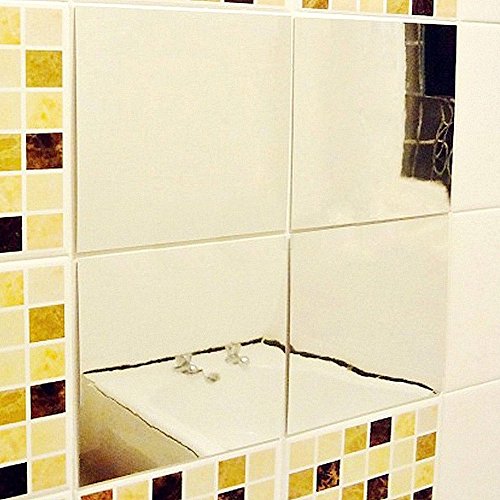 forepin® 16 Stück/set Quadrate Spiegel Wanduhr selbstklebend Mosaik Fliesen Basteln 15 cm * 15 cm Wandsticker Schlafzimmer Wohnzimmer Badezimmer Dekoration Self-Adhesive DIY Mirror Wall Stickers - 3
