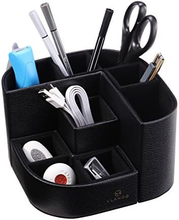 VPACK 7-Compartments Multifunctional PU Leather Desk Organizer Pencil Cup Pen Holder Office Supplies Desktop Stationery Storage Box (Onyx Black) by Vlando