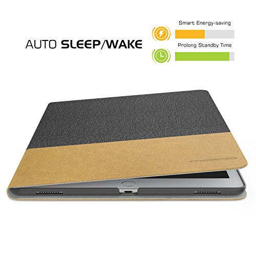 MoKo Hülle für Neu iPad Pro 12.9 2017 – Stoßfest Ledertasche Schutzhülle mit Auto Sleep/Wake up Funktion, Standfunktion und PC Bumper für Apple New iPad Pro 12.9 Zoll 2017 & 2015 Tablet, Dunkel Grau/Hellblau - 6