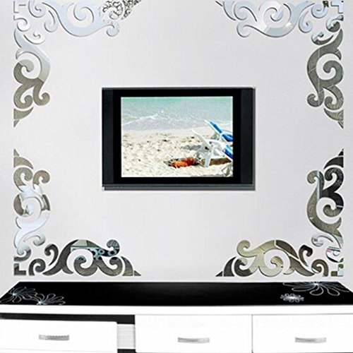 Kingko® 1 Satz Diagonal Corner Line Acryl-Spiegel-Wand-Aufkleber DIY Fernseheinstellungswand dekorativen Aufkleber (Silber)