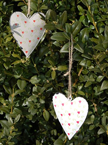 Herz zum hängen 4er Set Vintage aus Metall mit Herzen Deko-Herz Anhänger Herz Aufhängung Weiß/Grau