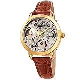 Akribos XXIV Skelton Women’s Watch – See Through Dial with Automatic Movement – Genuine Leather Crocodile Band, Casual Beige Skinny Strap – AK1037BG
