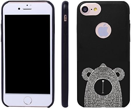 iPearl Cute Lovely Cartoon Case Ultra Thin Soft PU Leather Protective Cover Shell for Apple iPhone 7 4.7 Inch for Girls Women Black