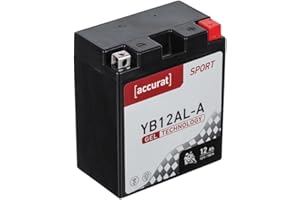 ‎ACCURAT Accurat Motorradbatterie YB12AL-A - 12V, 12Ah, 180A, zyklenfest, wartungsfrei, Gel - Starterbatterie, Batterie in Erstausrüsterqualität für Rasentraktor, Roller, Motorrad, Quad