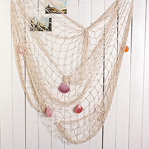 Decorative Fishing Net Wall Decor with Seashells Shooting Wall Bar Seaside Beach Party Decoration Photo Hanging Display size 1*2m (Beige + Shell)