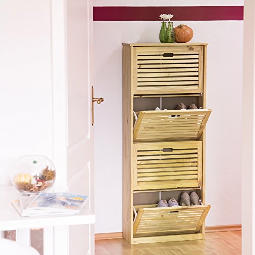 Relaxdays Schuhkipper aus Kiefernholz HBT: ca. 135,5 x 55 x 20 cm Schuhschrank mit 4 Fächern zum Kippen Schuhkommode für 8 Paar Schuhe als Schuhregal und Schuhablage saubere Schuhaufbewahrung, natur - 2