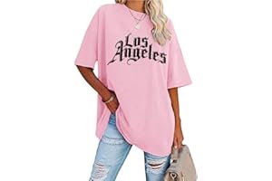 Tomwell Damen Los Angeles Brief T-Shirt Kurzarm Sport Sommer Rundhals Oversize Oberteile mit Buchstaben Druck Sweatshirt Lose Bluse Tunika Lang für Teen Girls Top