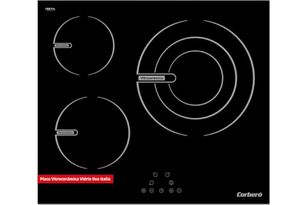 Corberó - Placa Vitrocerámica | CCVG3BL574 | 60 cm | 5700 W | 3 Zonas | Control Touch, Desconexión Automática, Bloqueo Infantil | Negro