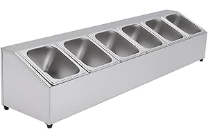 AANGEEBONE Contenedor de ingredientes de acero inoxidable,Caja de ingredientes de 6 rejillas,Contenedor de guarnición,GN placa superior con tapa,Puede ser ampliamente utilizado en restaurantes,tiendas de leche