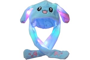 YEKEYI Chapeau de lapin sautant à LED avec oreilles lumineuses, chapeau d'animal, oreilles pop-up en peluche, chapeau de lapin pour femmes et filles