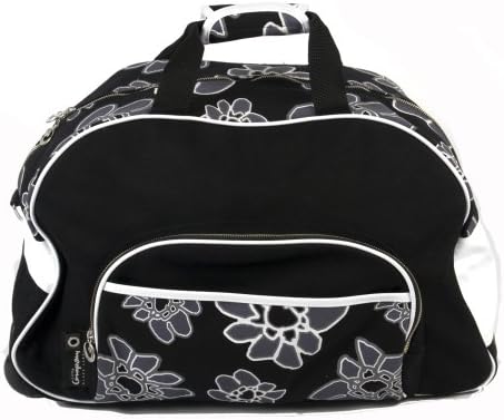 Little Company pf17.07 Trolly Diaper Eiset Power Flower Messenger Baby Changing Bag Suitcase, Colour: Black and Flowers Print Black Print White (Black/Black/White)