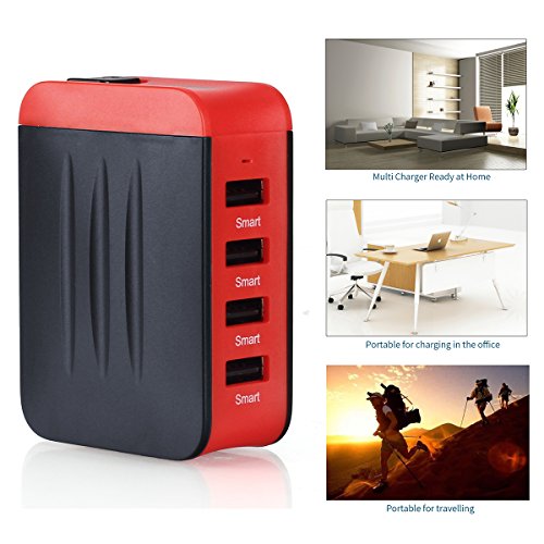 Milool 4.8A 4 USB port universellen-Adapter mit getrennt Reise Adapter aus 150 Ländern weltweit US UK EU AU Universal fusionierten Sicherheit AC-in einem Ladegerät(Rot) - 5