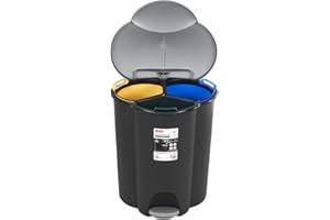 CURVER Trio V2 - Cubo de basura con pedal de 40 L, 3 compartimentos, sistema de separación de residuos, cubo interior de plástico con 3 compartimentos