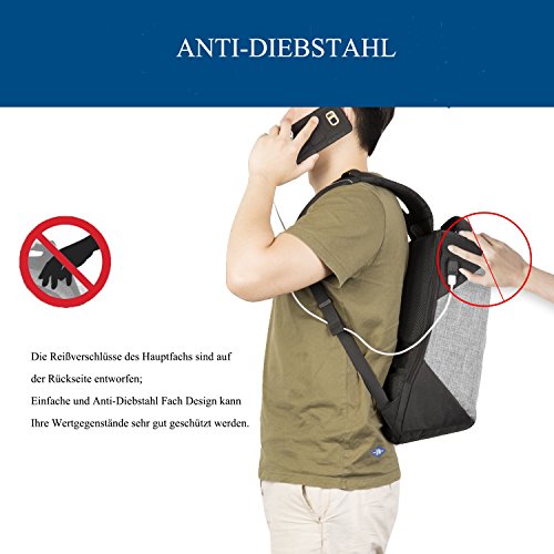 DTBG multifunktions Anti Diebstahl Rucksack mit USB Port Studenten Schule Rucksack leicht Daypack Business Backpack   15 Zoll Laptop Rucksack Computer