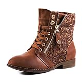  Damen Stiefel Stiefeletten Worker Boots Spitze Lederoptik Camel 41