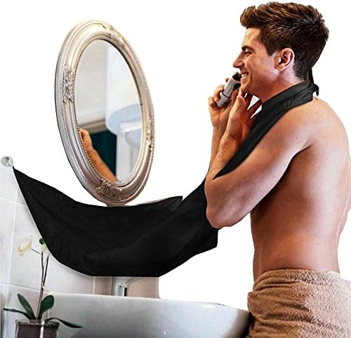 Beard Apron Bib, BSVLIA Beard Care Shave Apron Bib Catcher Grooming Apron Hair Catcher With Suction Cups For Mirror (Black)
