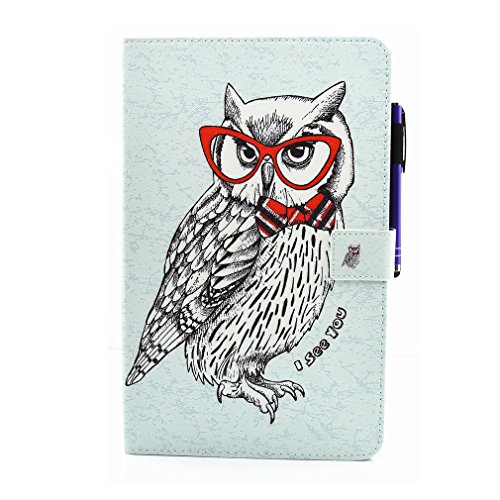 SZHTSWU® Schutzhülle für Samsung Galaxy Tab A 10.1 (2016) T580N T585N, Slim Fit Folio Case Zeichnung Drücken Bunte Muster PU Leder Tasche mit Weich TPU Silikon Innere Tablette Hülle Kunstleder Tasche Wallet Etui Lederhülle Schutzhülle Flip Schale Ledertasche mit Kartenfächern und Ständerfunktion für Samsung Galaxy Tab A (2016) T580N / T585N 25,54 cm (10,1 Zoll) Tablet-PC, Niedlich Eule - 2