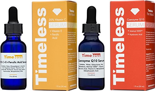 Timeless Skin Care 20% Vitamin C+E Ferulic Acid & Coenzyme Q10 w/ Matrixyl 3000 Serums - 1 of Each (1oz / 30ml size) - Authorised UK seller - Fresh, Brand New & Sealed