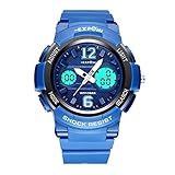 Kinderuhren Kinder Jungen Mädchen Sport Wasserdichte Digital Analog LED Armbanduhr Outdoor Stoppuhr Datum Kalender Uhren mit Schwarzem Gummiband