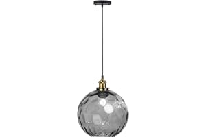 HJXDtech Suspension Industrielle Vintage en Verre Ondulé Sphérique Coloré de 20cm, Lampe Suspendue de Plafond Rétro Loft Bar E27 en Finition Bronze (Gris)