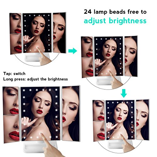 Vergrößerungsspiegel mit beleuchtung / Kosmetikspiegel 3 Fach Vergrößung / Make-up-Spiegel mit 24 LEDs Beleuchtung / Faltbare Beleuchtet Schminkspiegel 180° Drehbarer / Einstellbar Dimmbar Standspiegel / Batteriebetrieben und USB Aufladbar - 3