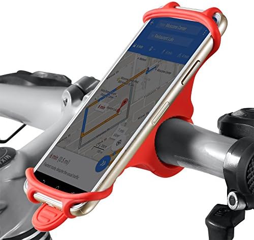 Bike Phone Holder Mount,Silicon Soft Shockproof Anti Shake Fall Prevention Bicycle Handlebar Cellphone Holder for iPhone 8 7 6S Plus, Samsung Galaxy S8 Plus S7 Edge S6 S5 Note3 4 5 8 Huawei Nexus HTC LG/For Universal Smartphone,Mobile Phone Sat Nav GPS Mount,Compatible With Road &amp; Mountain Bikes Motorbikes &amp; Scooters Pushchair Pram Cradle Clamp Fishing Rod (Red)