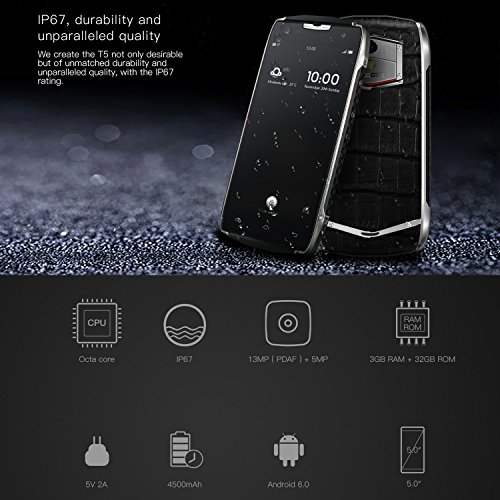 Rugged Phone, DOOGEE T5 IP67 Wasserdichtes Smartphone - WCDMA 3G 4G / LTE FDD Android 6.0 - Tough Outdoor Mobile mit 4500mAh Akku - 3GB RAM + 32GB ROM - 5MP + 13MP Kameras - Duales Erscheinungsbild