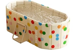 XUDREZ Folding Bathtub Portable Sauna SPA Aromatic Bath for 1-2 People Thickened Interlayer, Freestanding Foldable Without Lid, Folding Bath for Adults Children Ice and Hot Bath 1.5 M / 4.92 Ft, Polka
