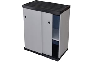 MONGARDI Kreher Mittlerer Kunststoffschrank Slide mit spritzwassergeschützter Deckel- & Bodenplatte und SCHIEBETÜREN - platzsparend und extra stabil für Innen und Außen