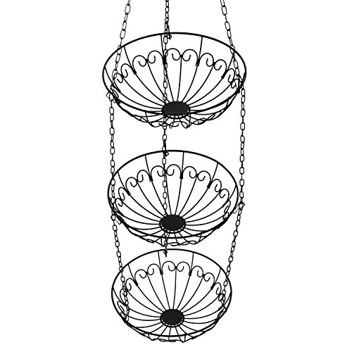 Chefarone Hängekorb – Obstkorb Set zum Hängen 3-tlg – Küchenampel mit 130cm Kette für extra viel Platz – Obst Etagere auch geeignet als Gemüsekorb – Landhaus Hänge-Etagere matt schwarz – Gemüseampel mit 28cm Durchmesser – Belastbar bis 5kg - 9