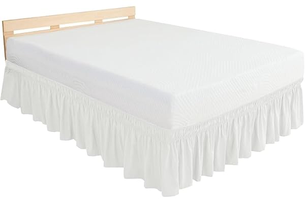 Elastisk Bäddkjol för Dubbelsäng, Omvikbar Plissad Valans med 38/45 cm Falldjup, Enkel Monterings, Maskintvättbart Dampråd(Vit,100x200+45cm)