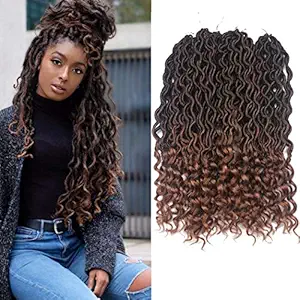 Dorsanee Goddess Faux Locs Crochet Hair Braids Wavy Synthetic Braiding Hair Deep Wave Curly Ends Loc Hair Extension New Style Fashion and Bouncy(6packsT1B/30#)