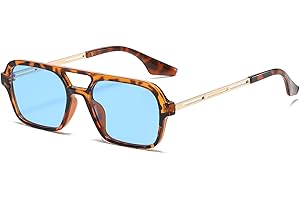 LJCZKA Lunettes de Soleil Homme Femme Style Pilote Unisexe Rétro Plat Carré Cadre en Métal Classique Mode Lunettes UV400