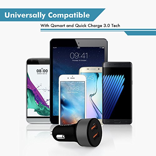 iVoler Quick Charge 3 0 Chargeur de Voiture 36W 2 Ports USB Chargeur Allume Cigare  2 QC 3 0 Port  avec 2 en 1 C  ble Micro USB   Type C  1m  pour Sam