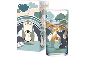 TapirElla Kindertrinkglas — extra dickes Kinder Trinkglas mit bunten Pinguinmotiven - Arktis, Wal, Pinguin — robustes Trinkglas für kleine Forscher und Entdecker aus dem Hause Lutz Mauder