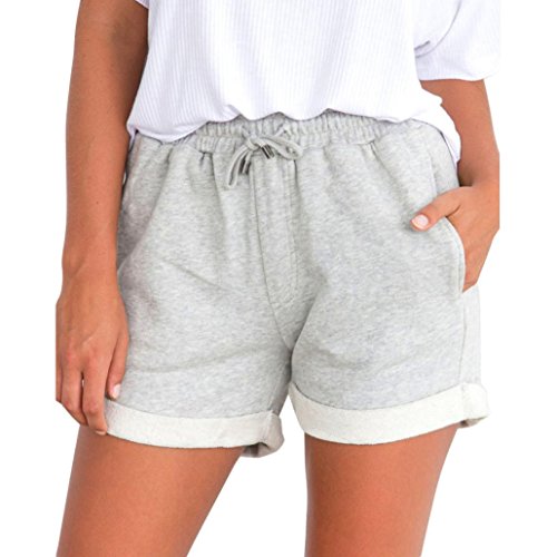 Ba Zha Hei Yoga Hosen Damen Funktions-Sport Hot Pants Hipster: Bequeme Hotpants, Unterwäsche für Frauen, mit leichtem Figur formenden Effekt Crimpen Strand Kurze Hose Hot Pants (L, Grau)