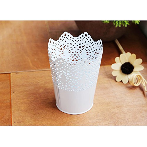 JUYUAN-EU Metall Krone Spitze Blumentopf Stift PinselTopf PinselBehalter Blume Übertopf Halter Decor Lace Hollowpot Weiss - 2