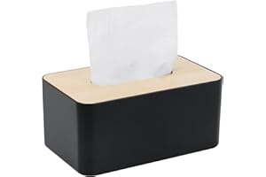 WOUMON Porta Fazzoletti con Coperchio in Legno, 21x13x9cm,Rettangolare,Scatola per Fazzoletti per Sala da Pranzo, Ufficio, Auto, Bagno (Nero)