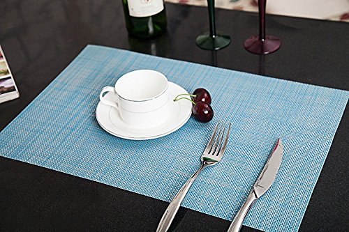 AddfunTable Mats Set of 6,New PVC Insulation Non-slip Insulation Washable Placemats Blue