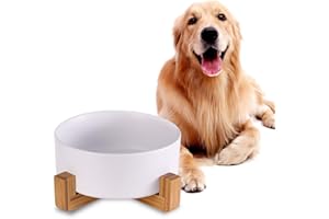 HCHLQLZ Ciotole per Cani Grandi Ceramica con Supporto in Bambù Antiscivolo,Ciotola Acqua Cane,21,5 cm Larga Scodelle per Cani,Capacità Extra Alta 1800 ml Ciotole per Cibo Cani, per Cane di Taglia Grande
