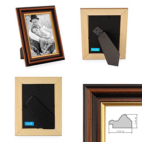 Bilderrahmen 10×15 cm Antik Dunkelbraun mit Goldkante Massivholz mit Glasscheibe inkl. Zubehör - 2