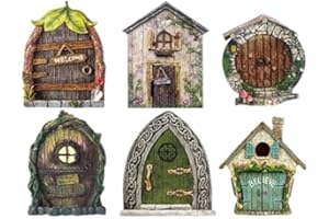 BRAVECOW 6pcs/Set Fairy Door Fairy House Ornament Outdoor Garden Statues Wood Kit for Home Garden Tree Indoor Decor Lawn Yard Art Accessories
