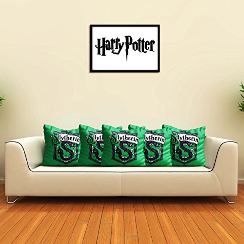 MCSID RAZZ - Harry Potter - Slytherin - Decorative cushion covers/ throw pillow / pillowcase (16 x 16 inch) - Officially Licensed by Warner Bros, USA (without cushion) (Pack of 5) (India)