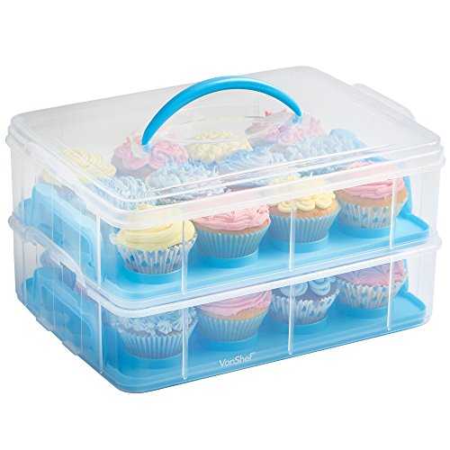 VonShef Snap and Stack 3 Etagen Cupcake Behälter & Kuchentransportbehälter – Bewahren Sie bis zu 36 Cupcakes oder 3 Große Kuchen auf - 3