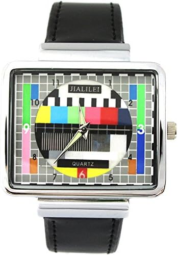 AngxunBeauty Synthetic Leather Band Luxury Square TV Test Analog Quartz Wrist Watch (Black)