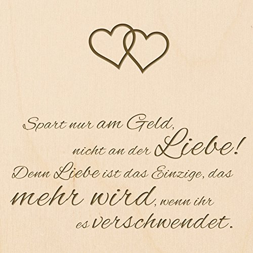 Spardose Buch aus Holz mit Gravur zur Hochzeit – Liebesgedicht – Motiv Herzen – Sparbuch als originelles Hochzeitsgeschenk – Geldgeschenk-Sparbüchse aus Ahornholz – 13,5 x 16,5 x 6,5 cm - 3