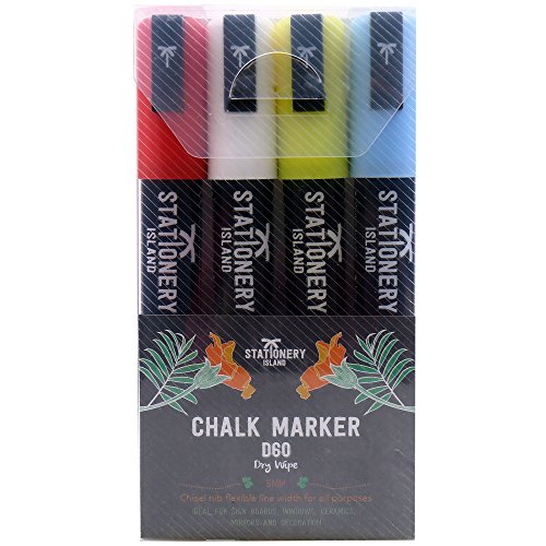 Stationery Island Kreidemarker Keilspitze 6 mm – 4 Stück Farbig Sortiert – Schwarzer Stiftschaft – Trocken Abwischbar - 2