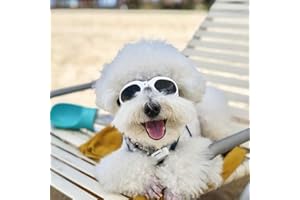 PETLESO Dog Goggles Stylish Pet Sunglasses Anti-Fog Waterproof Windproof Dog Sunglasses Eye Protection Anti-UV Goggles for Small/Medium Dogs - White