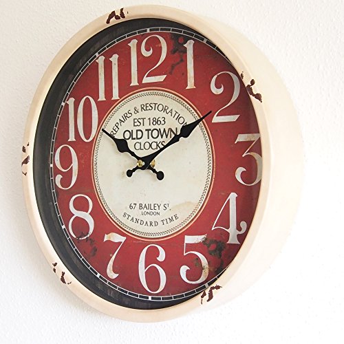 perla pd design Metall Wanduhr mit Glasscheibe Vintage Design OLD TOWN altweiß lackiert ca. Ø 30 cm - 2