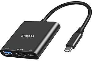 ZMUIPNG Black 3 in 1 USB C to HDMI Adapter - USB Type C Converter to 4K HDMI, 100W PD for MacBook Pro Air, iPad Pro, Chromebook, Dell XPS, Surface